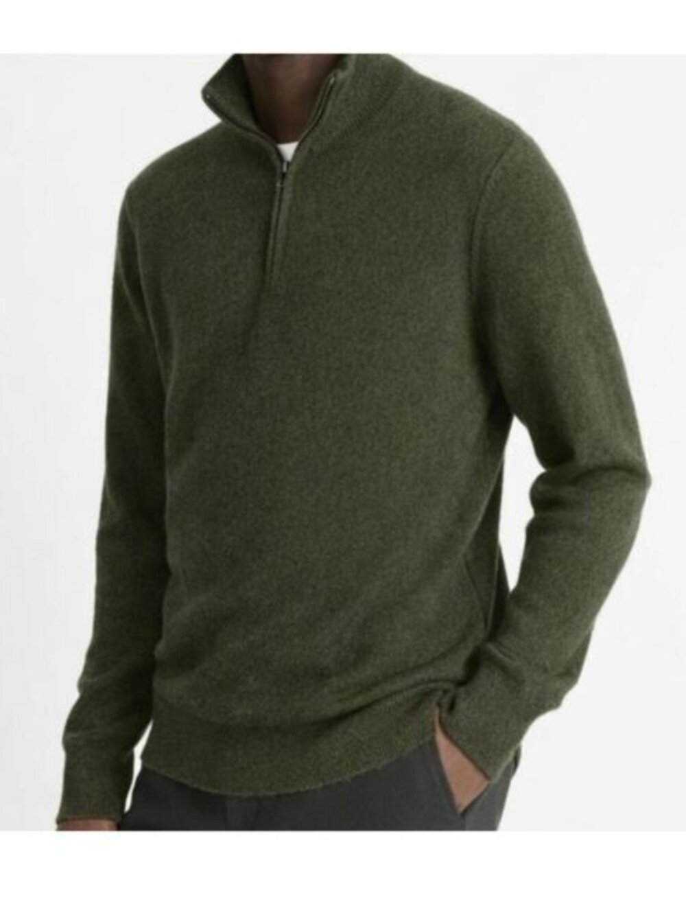 VINCE 100% Cashmere Plush Quarter Zip Pullover Collared Sweater Men Green L $468
